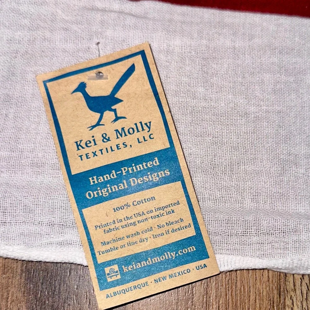 Kei & Molly Textiles Flour Sack Dish Towel Hand Painted Desert Birds Cotton NWT